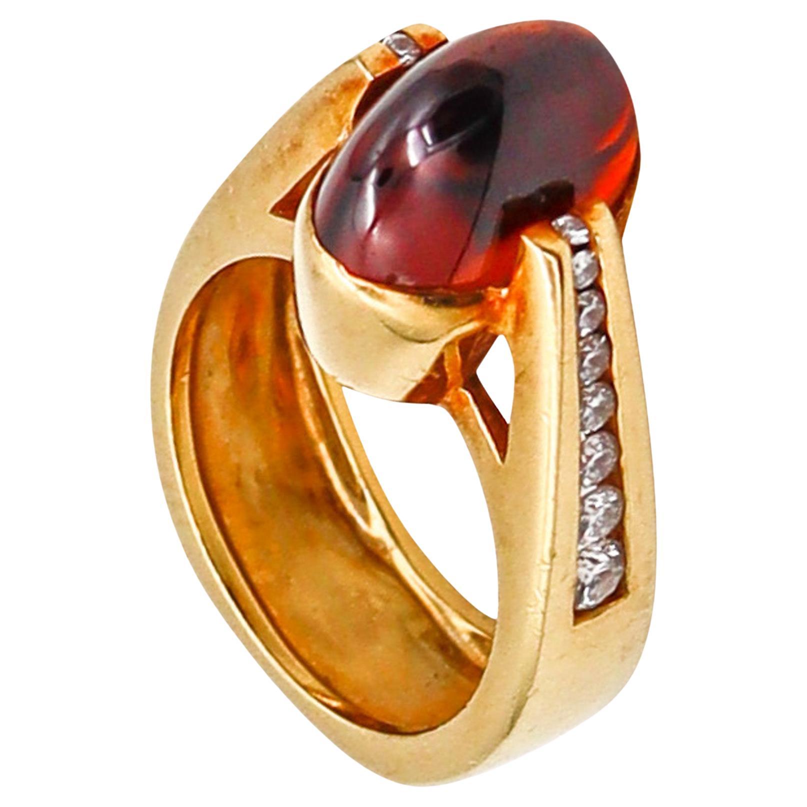Designer Cocktail Ring in 18kt Gold with 5.45 Ctw in Diamonds & Madeira Citrine For Sale