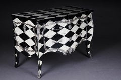 Designer Commode in Louis XV, Chessboard Pattern, Black and White