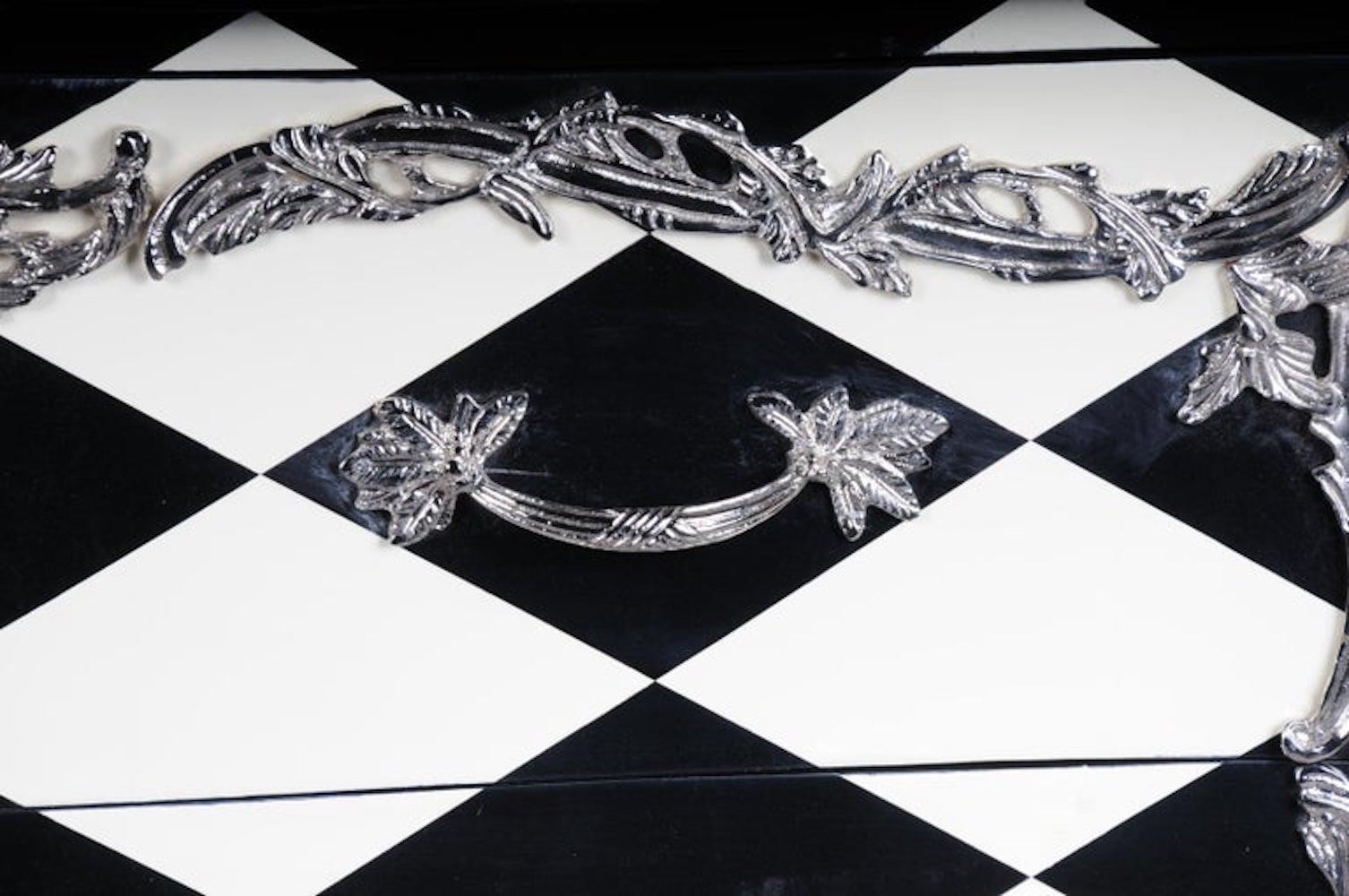 20th Century Designer Commode in Louis XV, Chessboard Pattern, Black and White For Sale