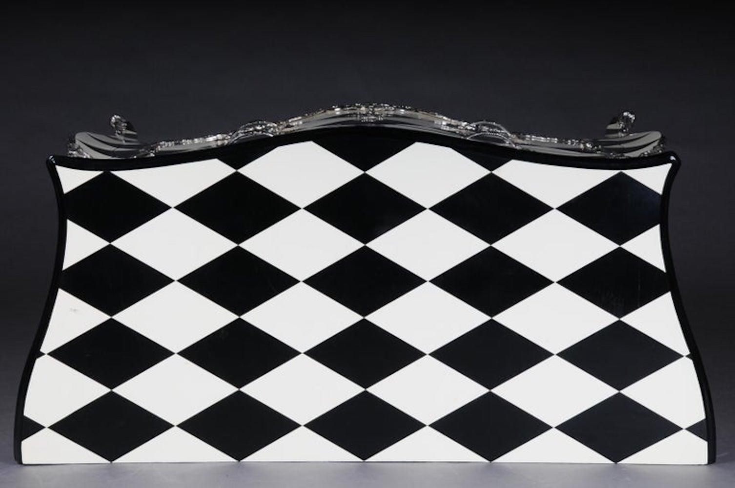 Designer Commode in Louis XV, Chessboard Pattern, Black and White For Sale 2
