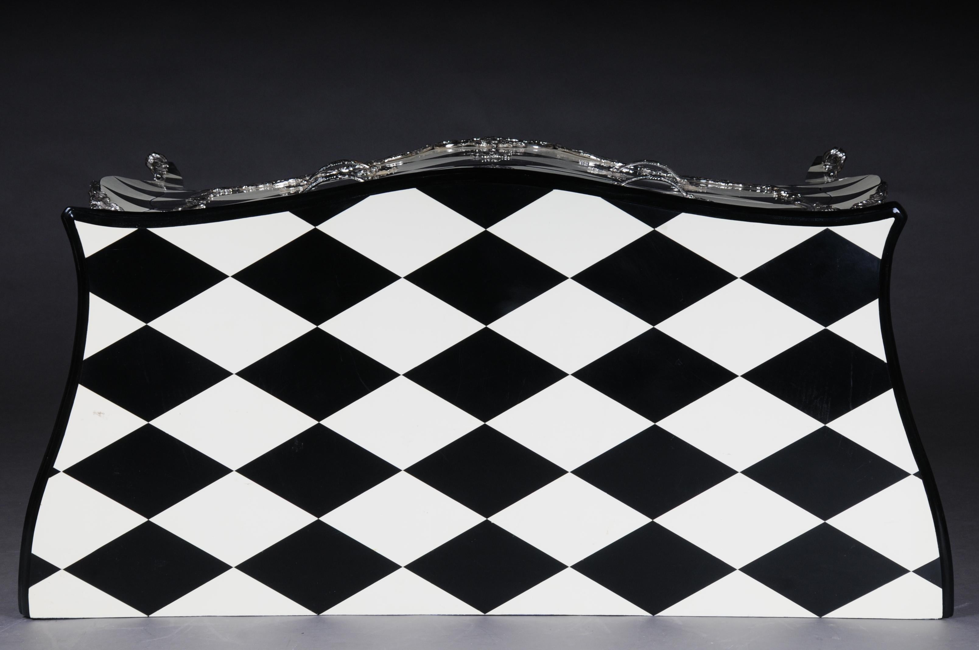 Designer Commode in Louis XV, Chessboard Pattern, Black and White For Sale 4