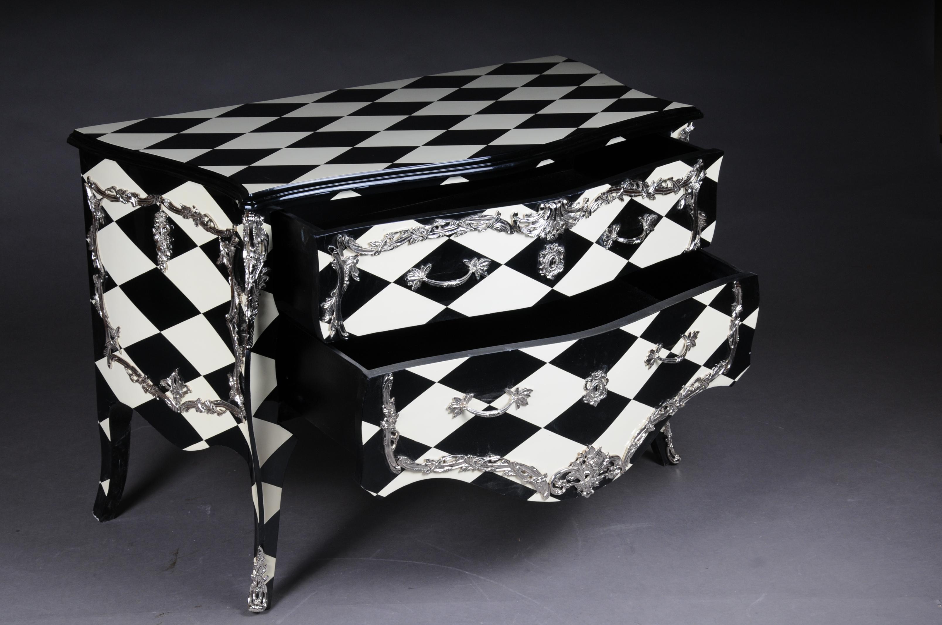Designer Commode in Louis XV, Chessboard Pattern, Black and White For Sale 5