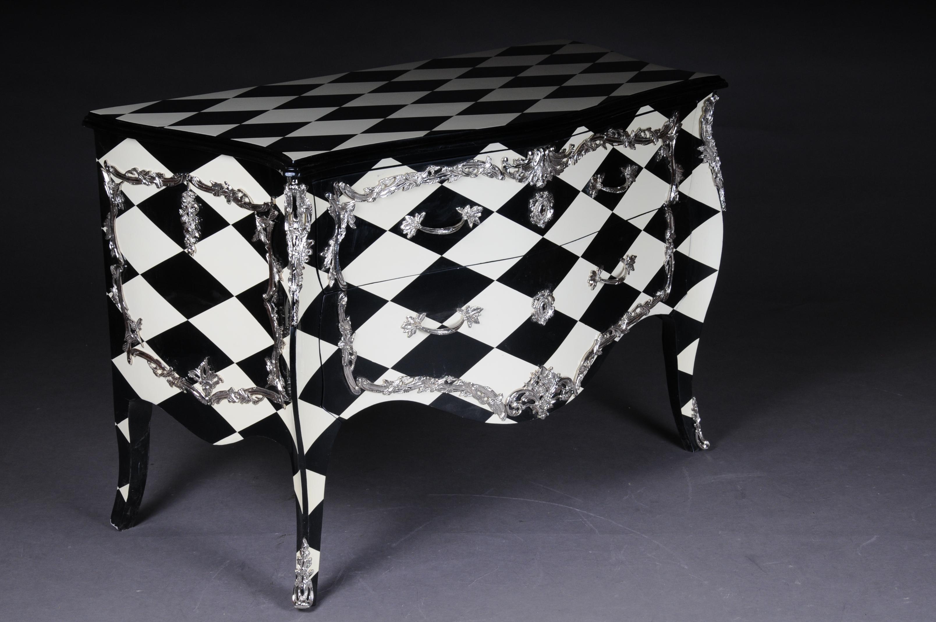 French Designer Commode in Louis XV, Chessboard Pattern, Black and White For Sale