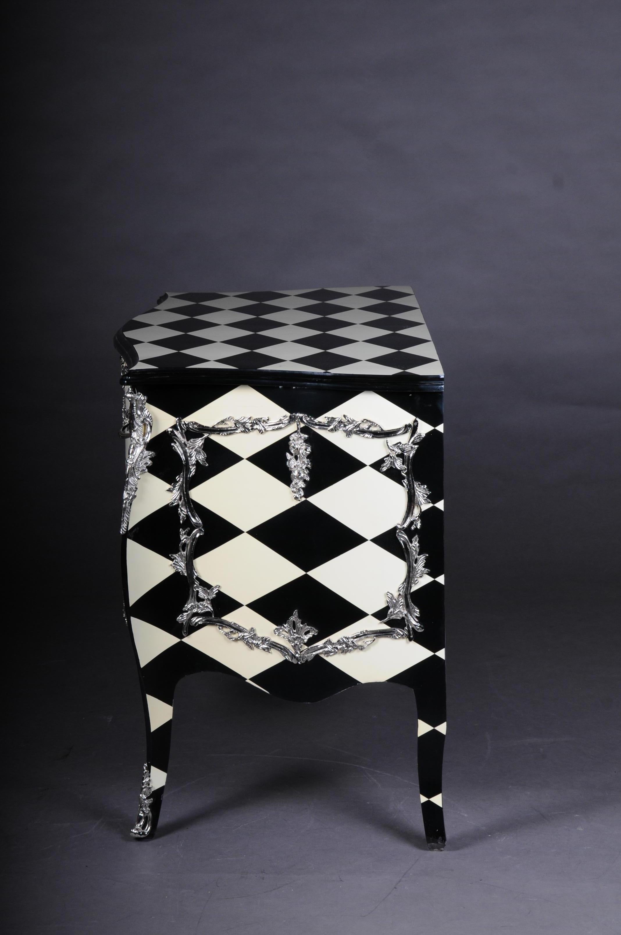 Designer Commode in Louis XV, Chessboard Pattern, Black and White For Sale 2