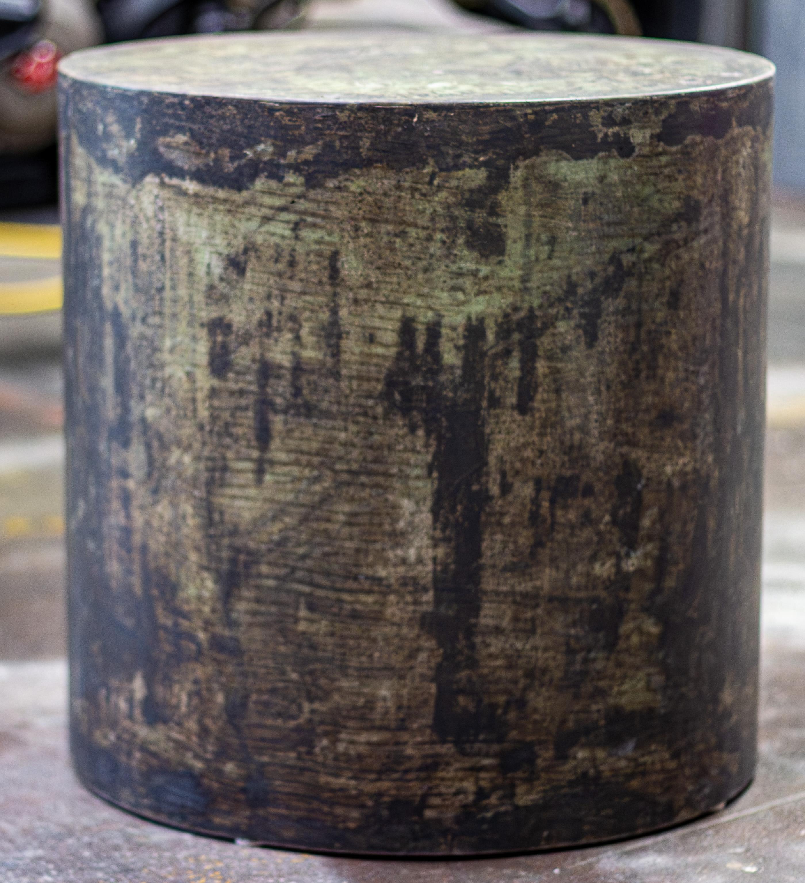 American designer concrete drum line REFINE  scratched brown by Dylan Myers For Sale