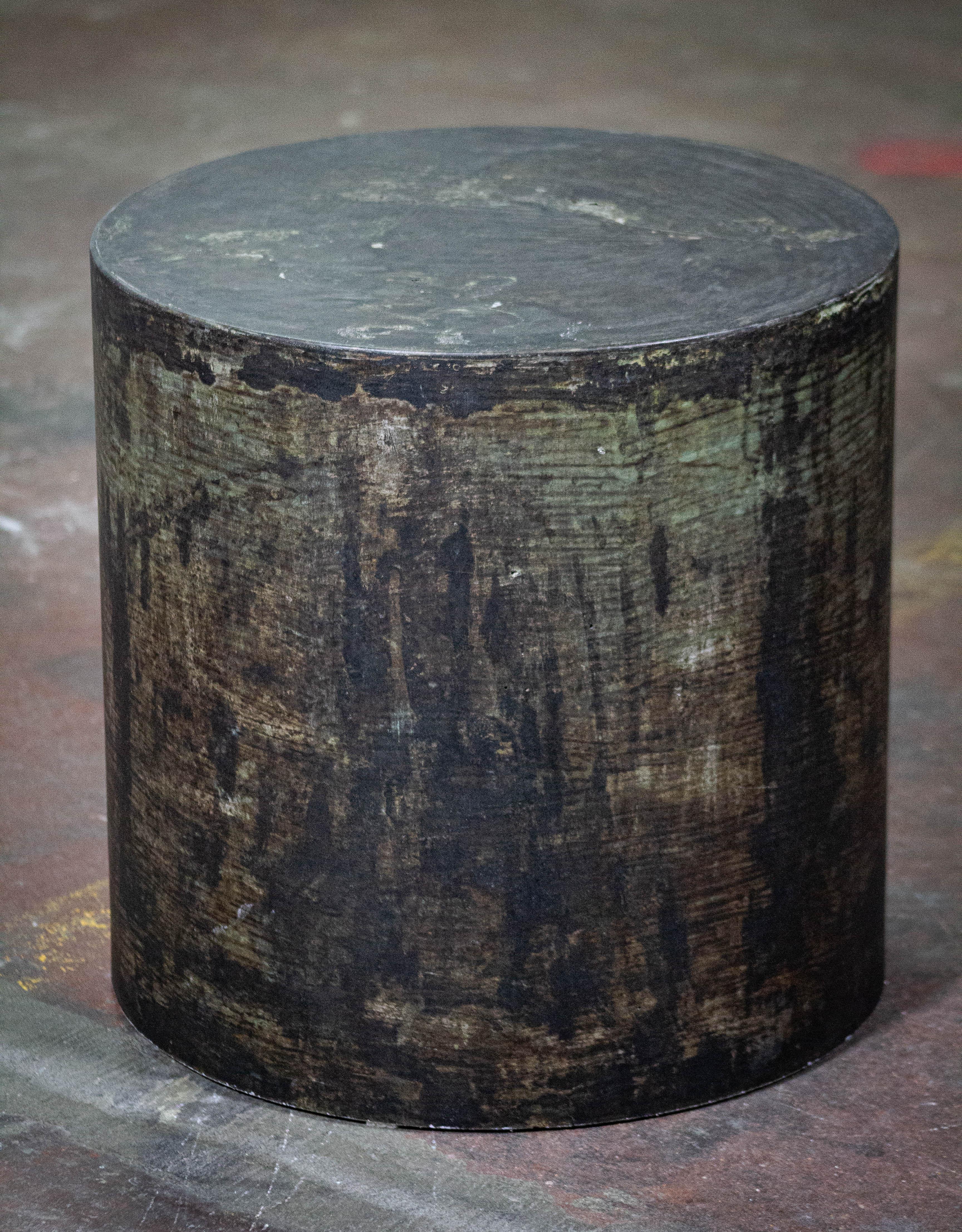 Fiberglass designer concrete drum line REFINE  scratched brown by Dylan Myers For Sale