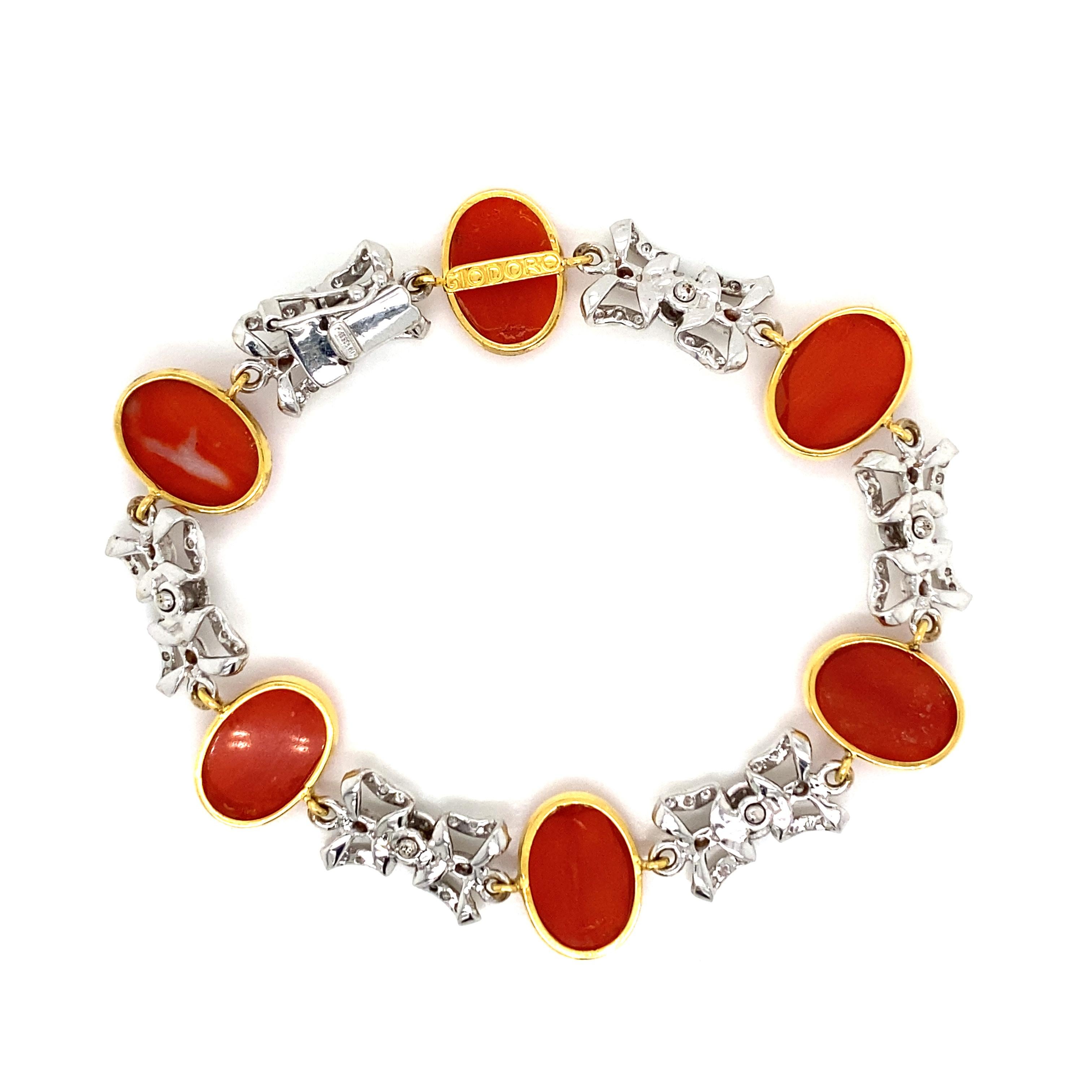 Women's Designer Coral Diamond Gold Bow Link Bracelet