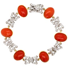 Designer Coral Diamond Gold Bow Link Bracelet