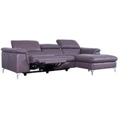 Designer Corner Sofa Grey Brown Taupe Leather with Electric Recliner Functions