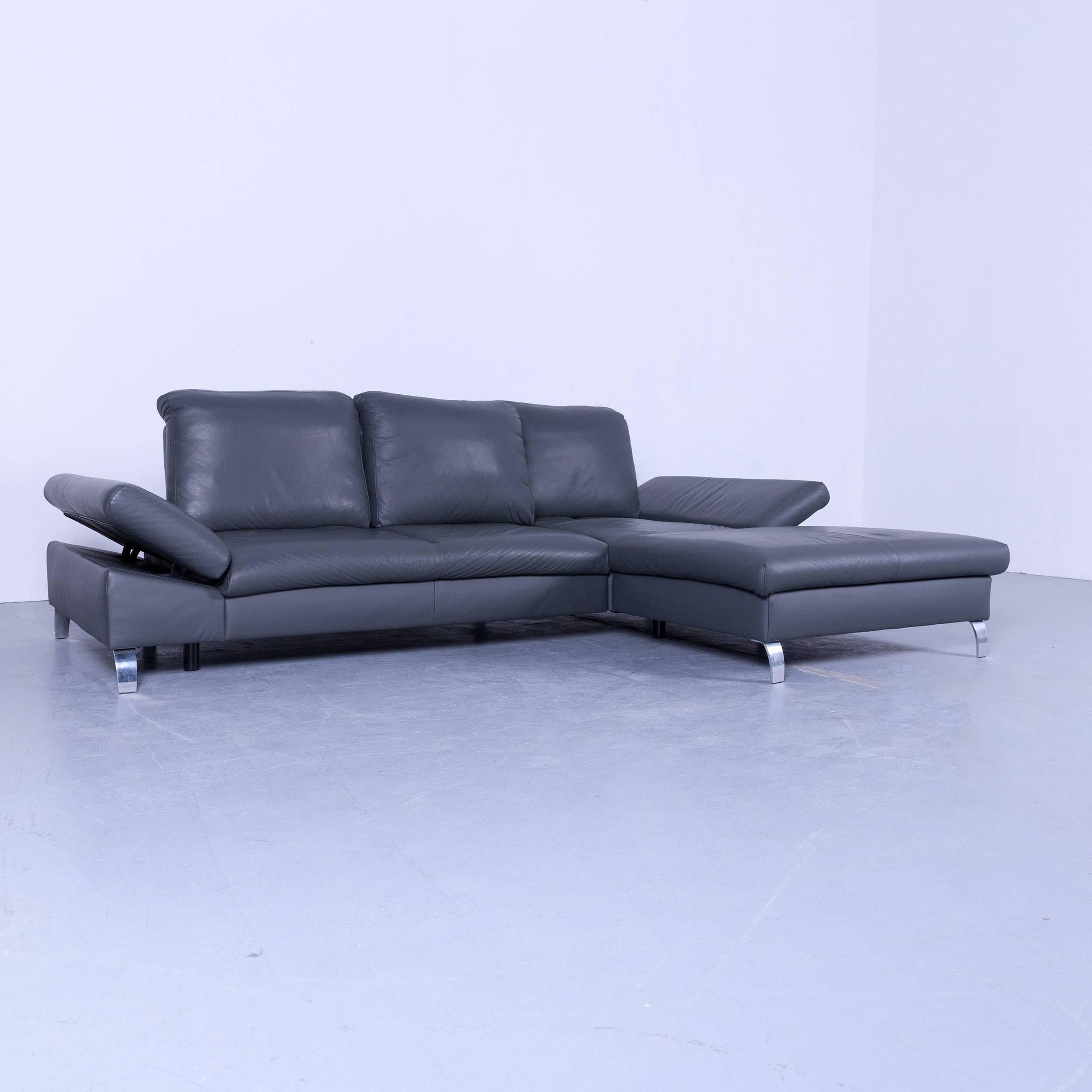 German Designer Corner Sofa Leather Grey Function Couch Modern