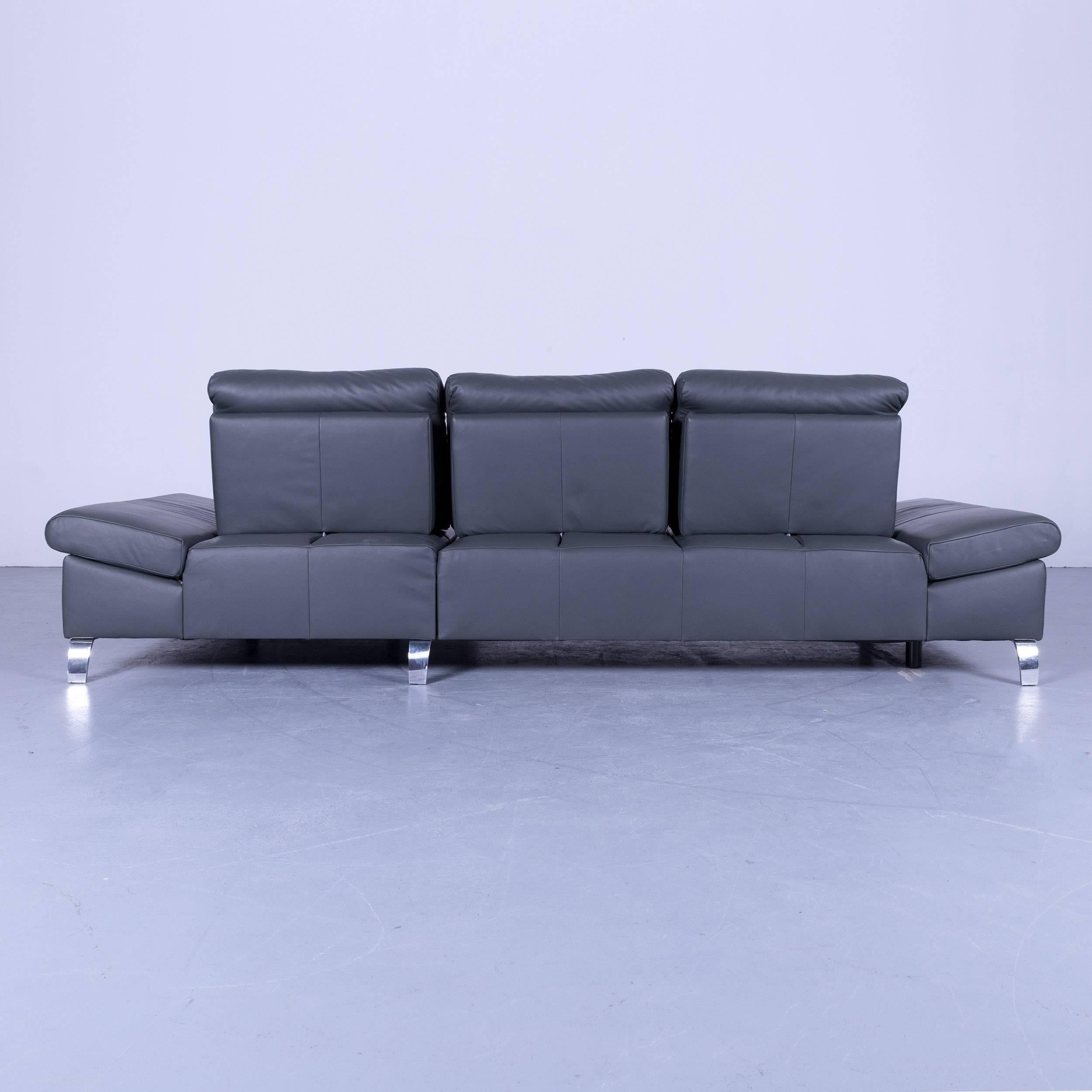 Designer Corner Sofa Leather Grey Function Couch Modern 3