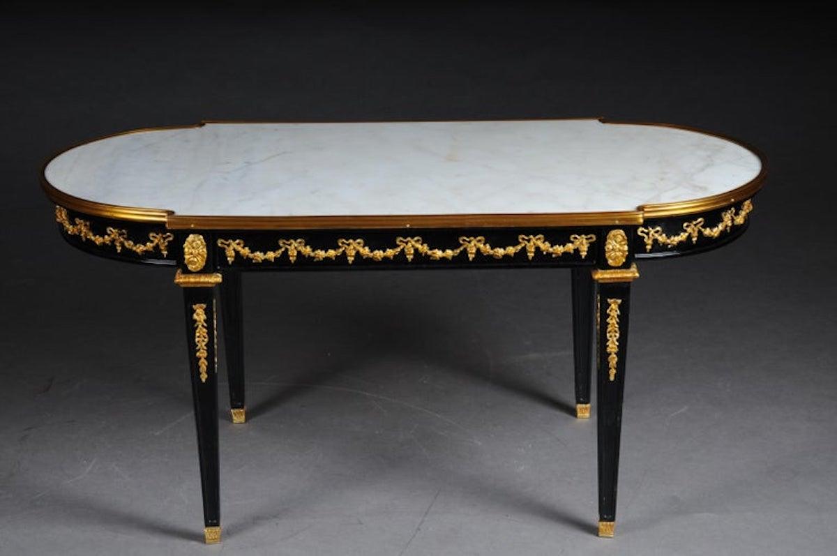 Designer Couch Table in Louis XVI Black, White Marble In Good Condition For Sale In Berlin, DE