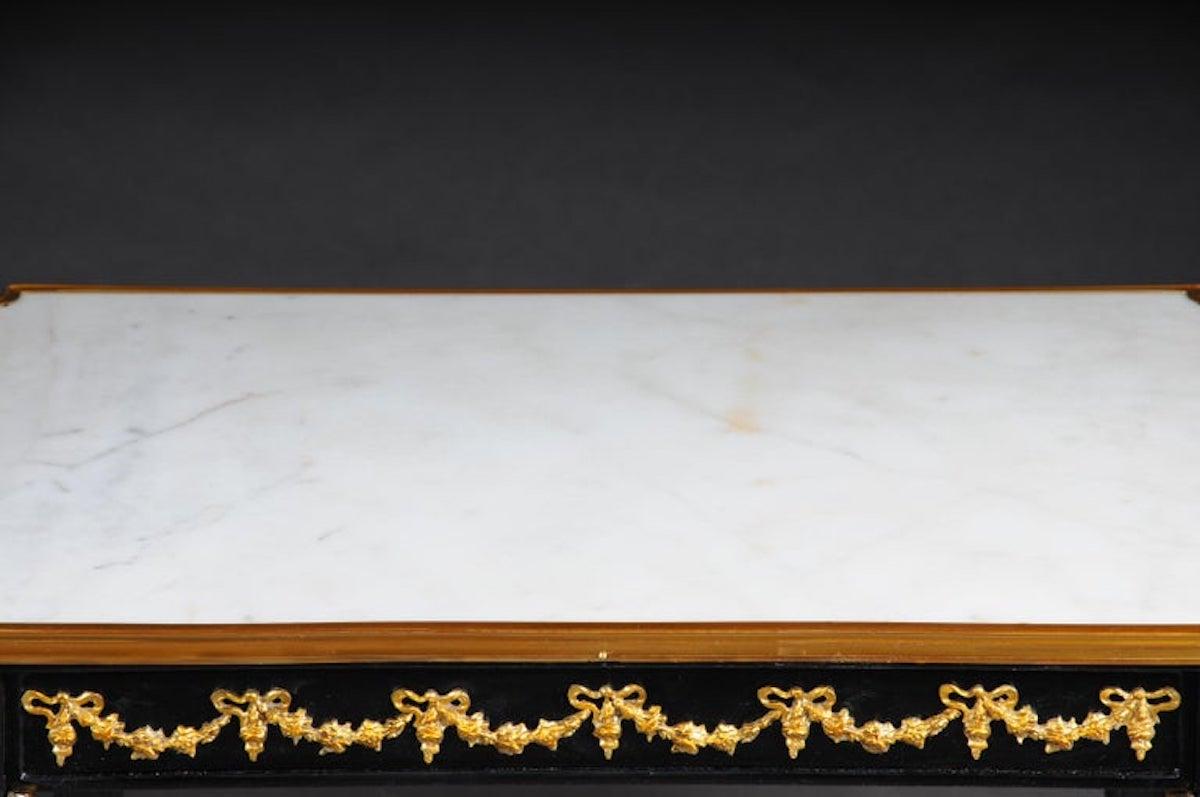 20th Century Designer Couch Table in Louis XVI Black, White Marble For Sale