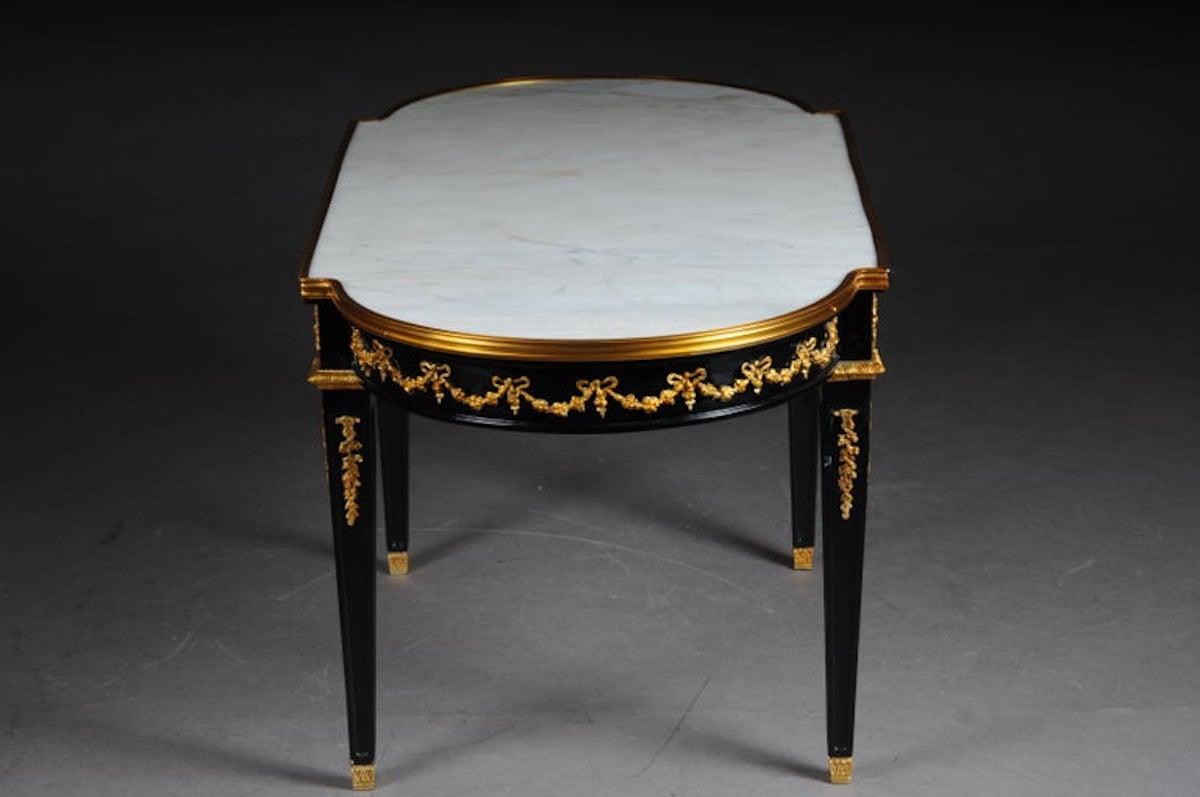 Designer Couch Table in Louis XVI Black, White Marble For Sale 1