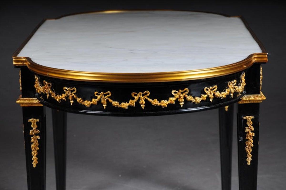 Designer Couch Table in Louis XVI Black, White Marble For Sale 2