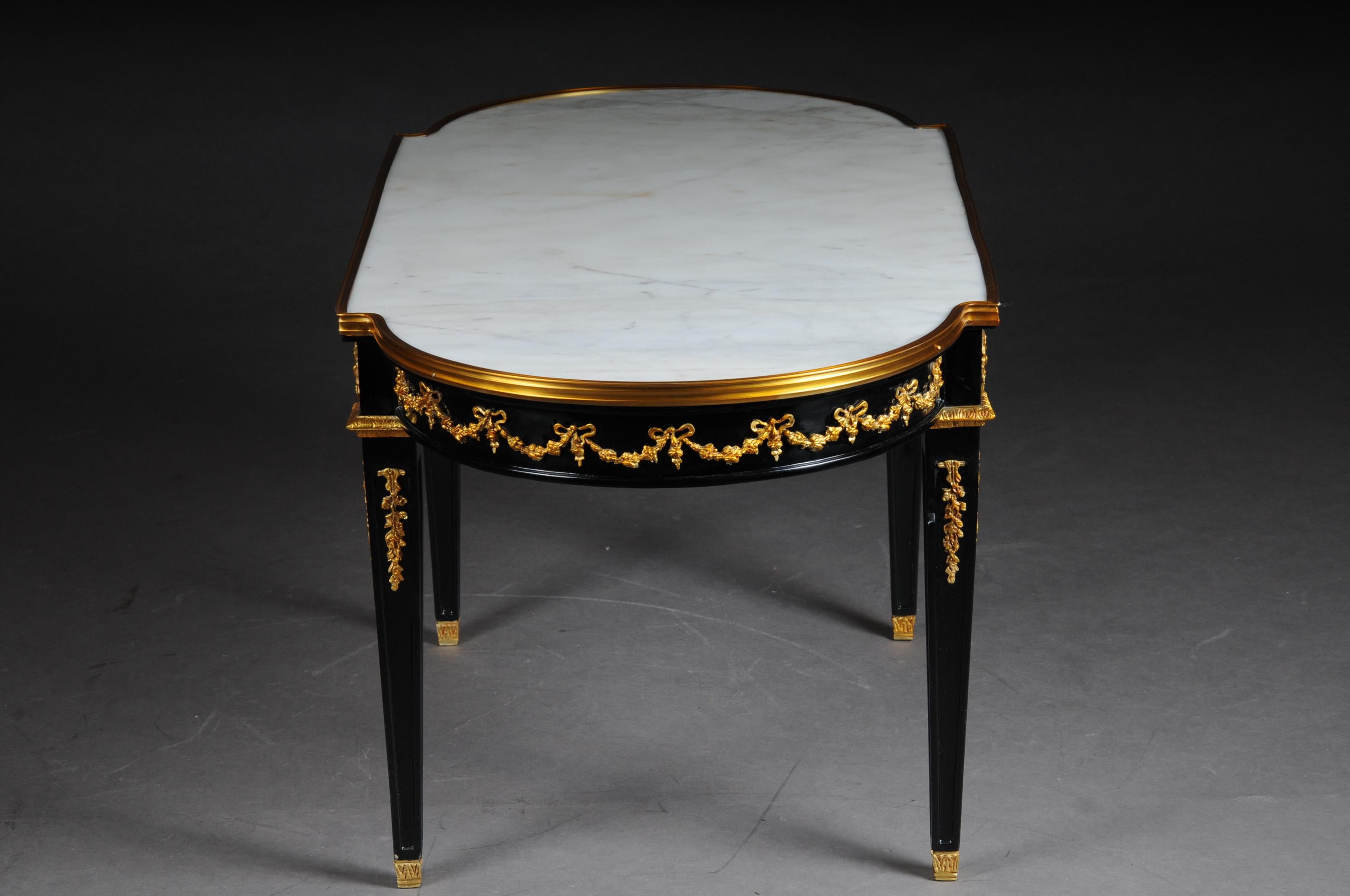 20th Century Designer Couch Table in Louis XVI Black, White Marble For Sale