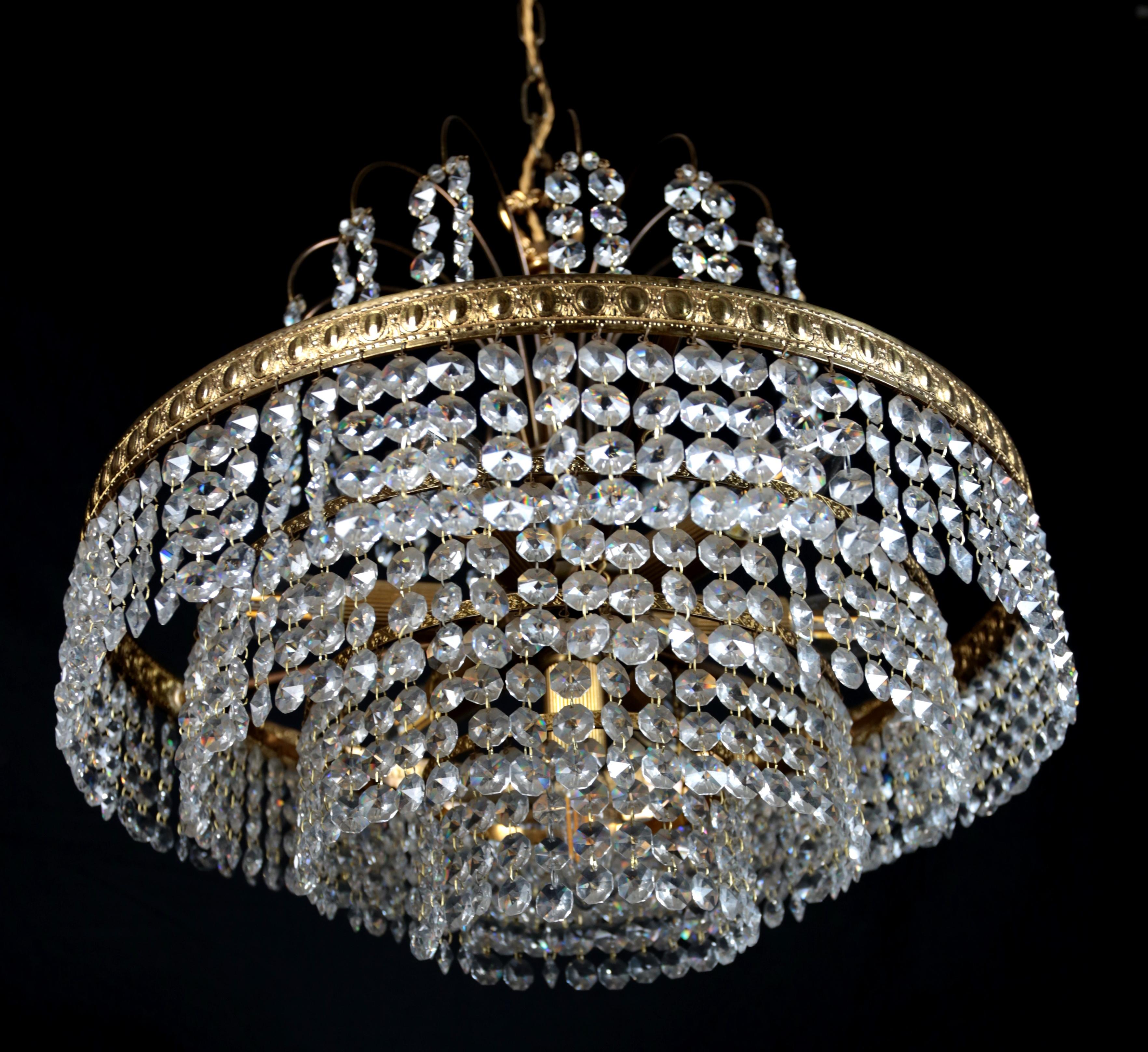 Revival Designer crystal chandelier with cascading pendants For Sale