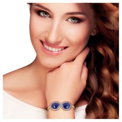 Designer Cuff Bracelet with Blue Sapphire Stones Surrounded by Pave Diamonds