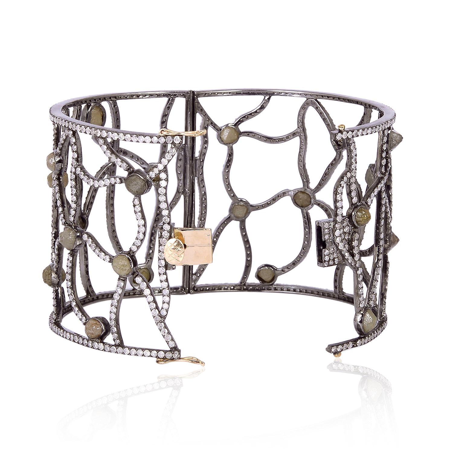 Modern Designer Cuff Bracelet with Ice Diamonds & Pave Diamonds For Sale