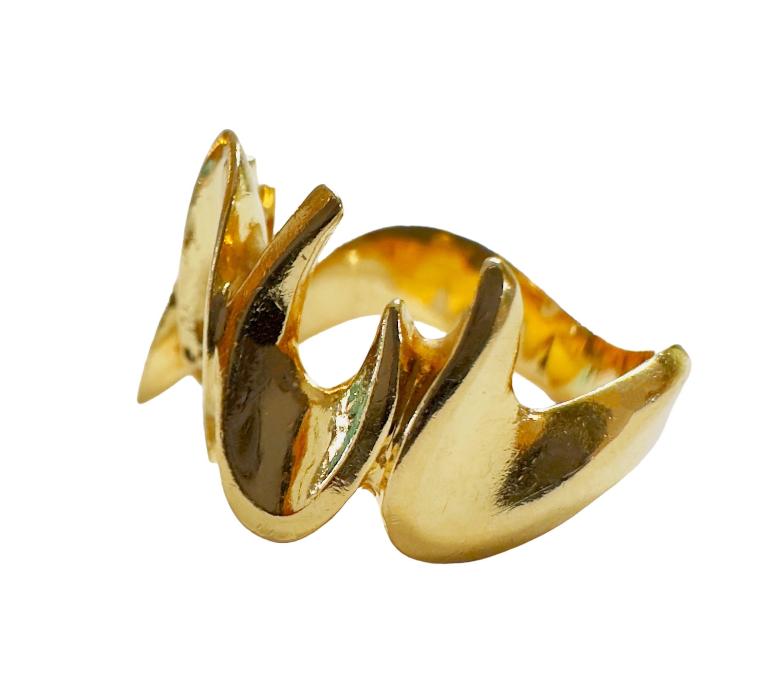 Designer Custom Made 14k Yellow Gold Modernist Brutalist Ring Size 6.75 6