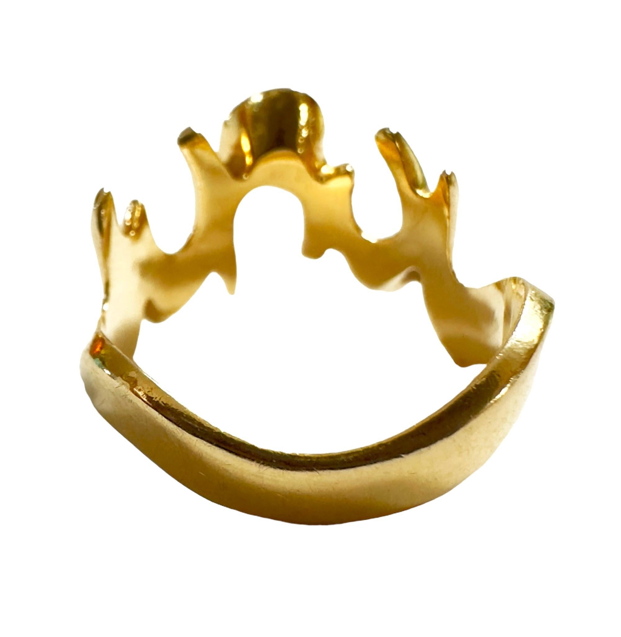 Designer Custom Made 14k Yellow Gold Modernist Brutalist Ring Size 6.75 7