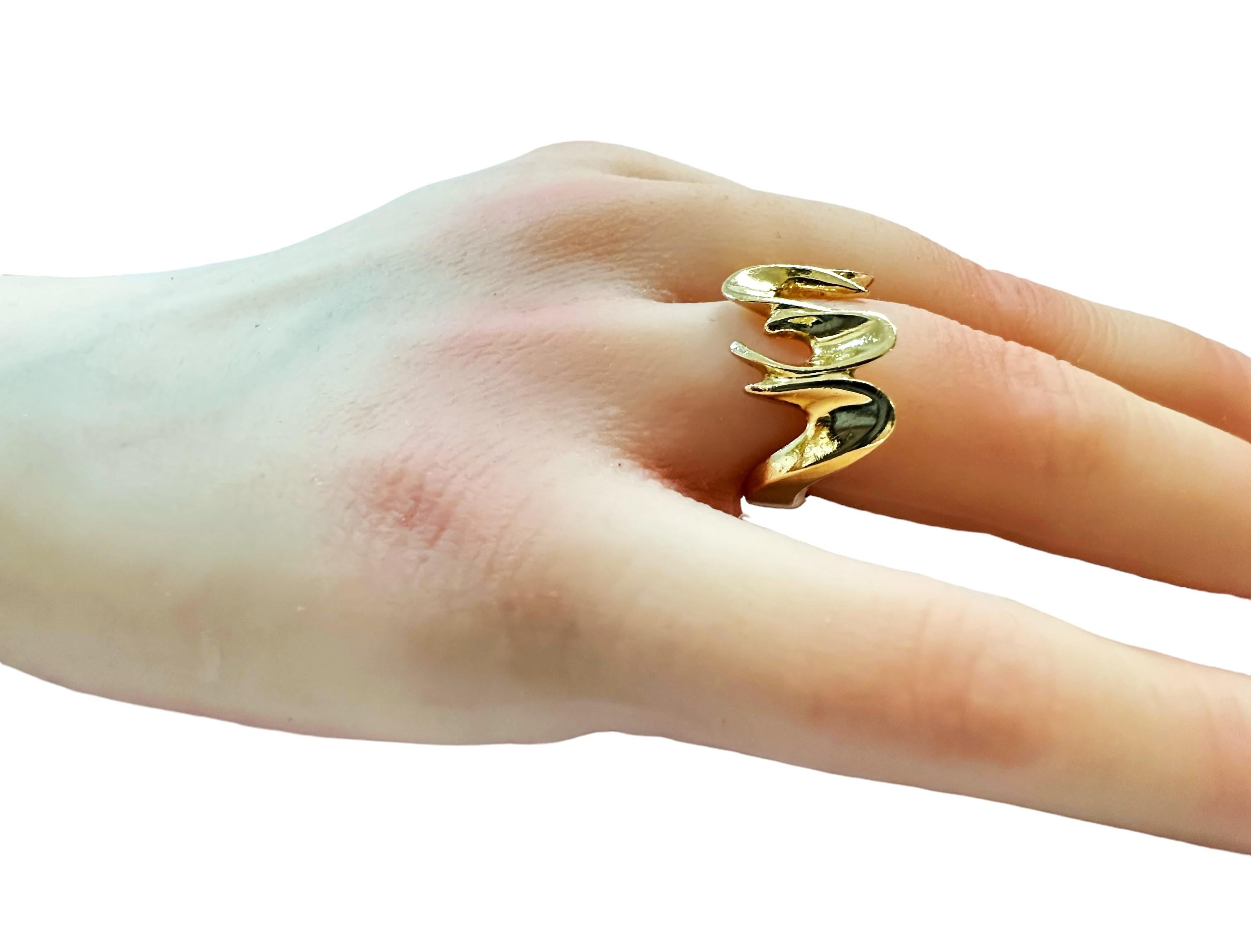 Designer Custom Made 14k Yellow Gold Modernist Brutalist Ring Size 6.75 10