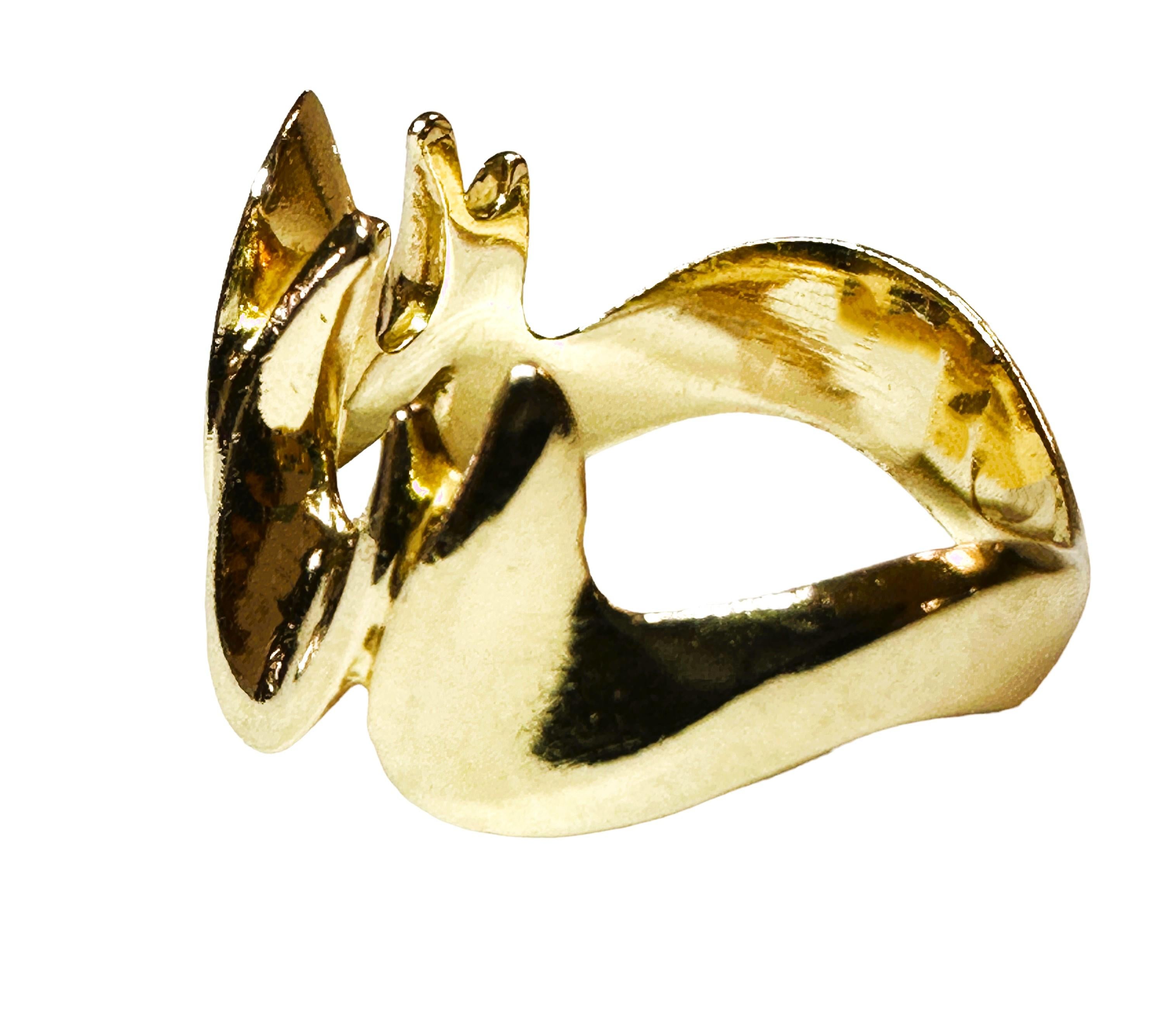Designer Custom Made 14k Yellow Gold Modernist Brutalist Ring Size 6.75 In Excellent Condition In Eagan, MN