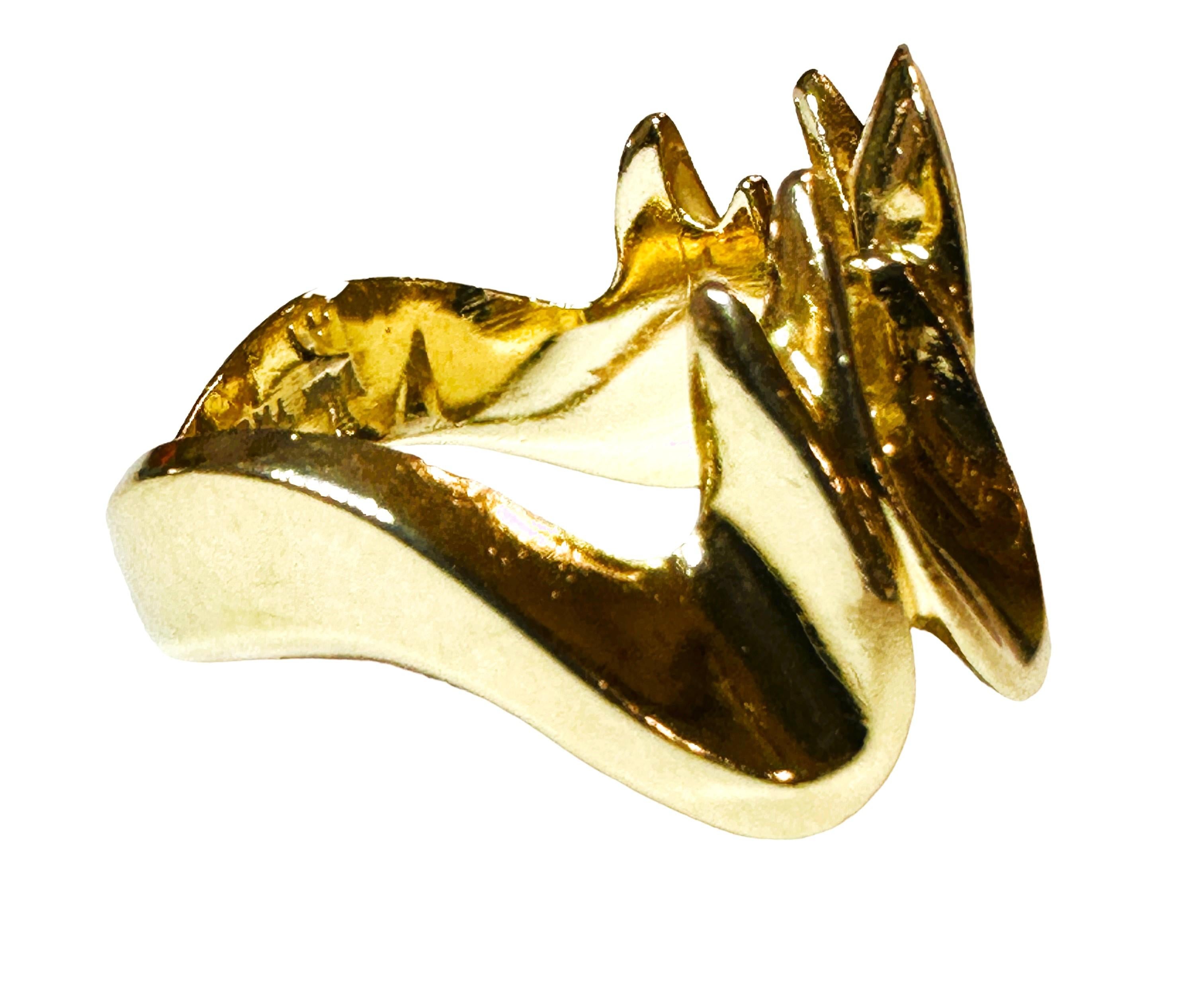 Women's Designer Custom Made 14k Yellow Gold Modernist Brutalist Ring Size 6.75