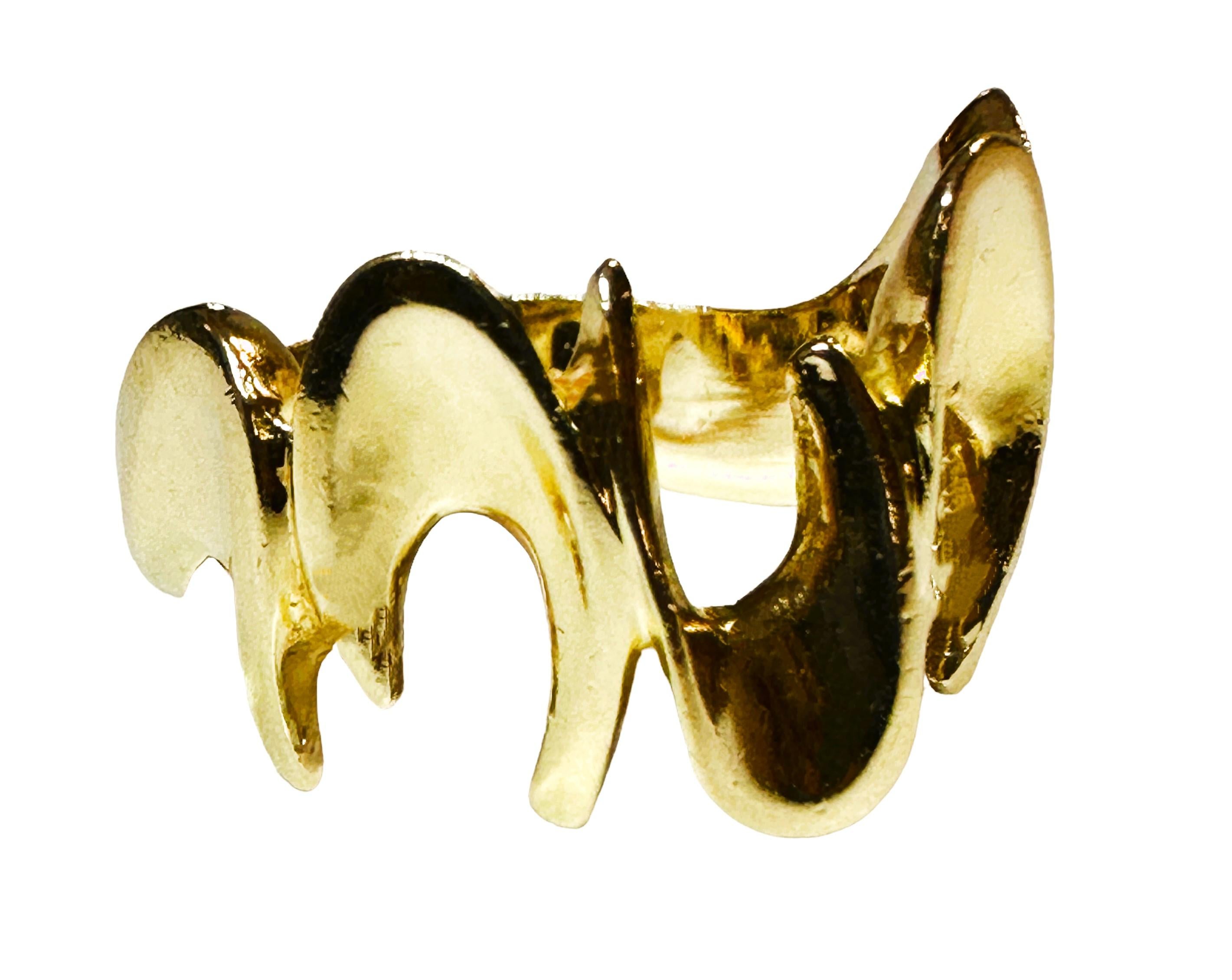 Designer Custom Made 14k Yellow Gold Modernist Brutalist Ring Size 6.75 1