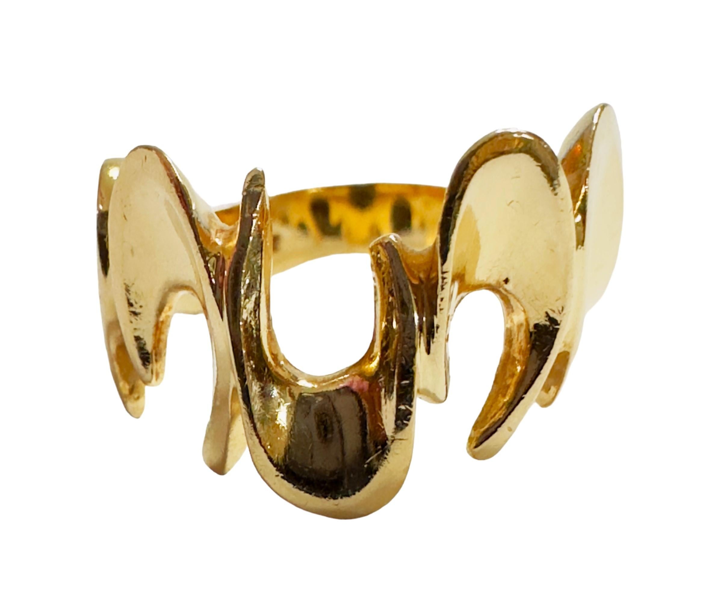Designer Custom Made 14k Yellow Gold Modernist Brutalist Ring Size 6.75 2