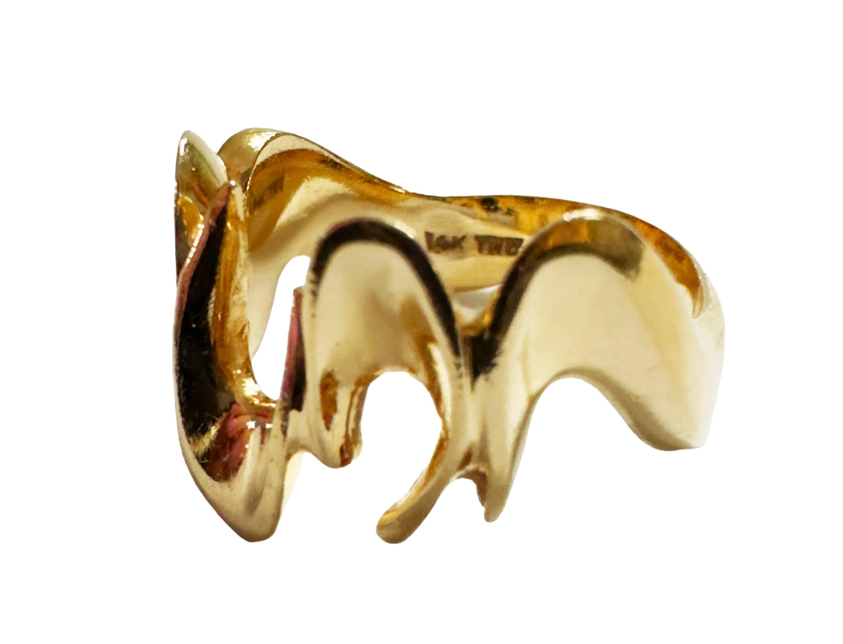Designer Custom Made 14k Yellow Gold Modernist Brutalist Ring Size 6.75 3