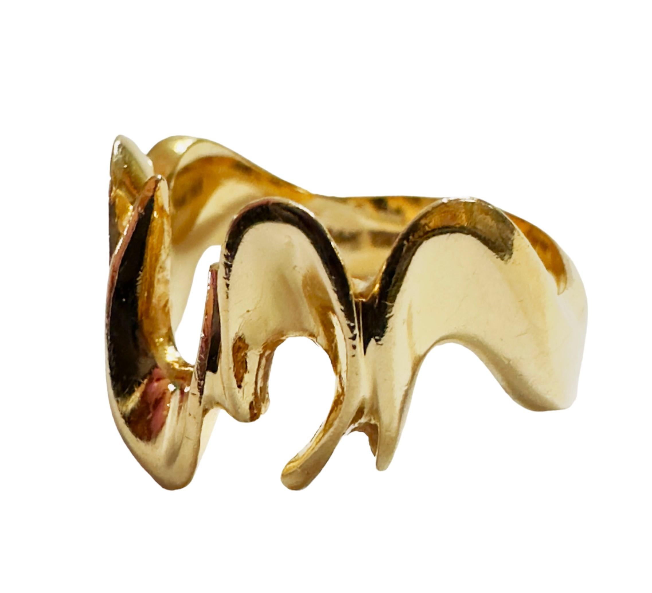 Designer Custom Made 14k Yellow Gold Modernist Brutalist Ring Size 6.75 4