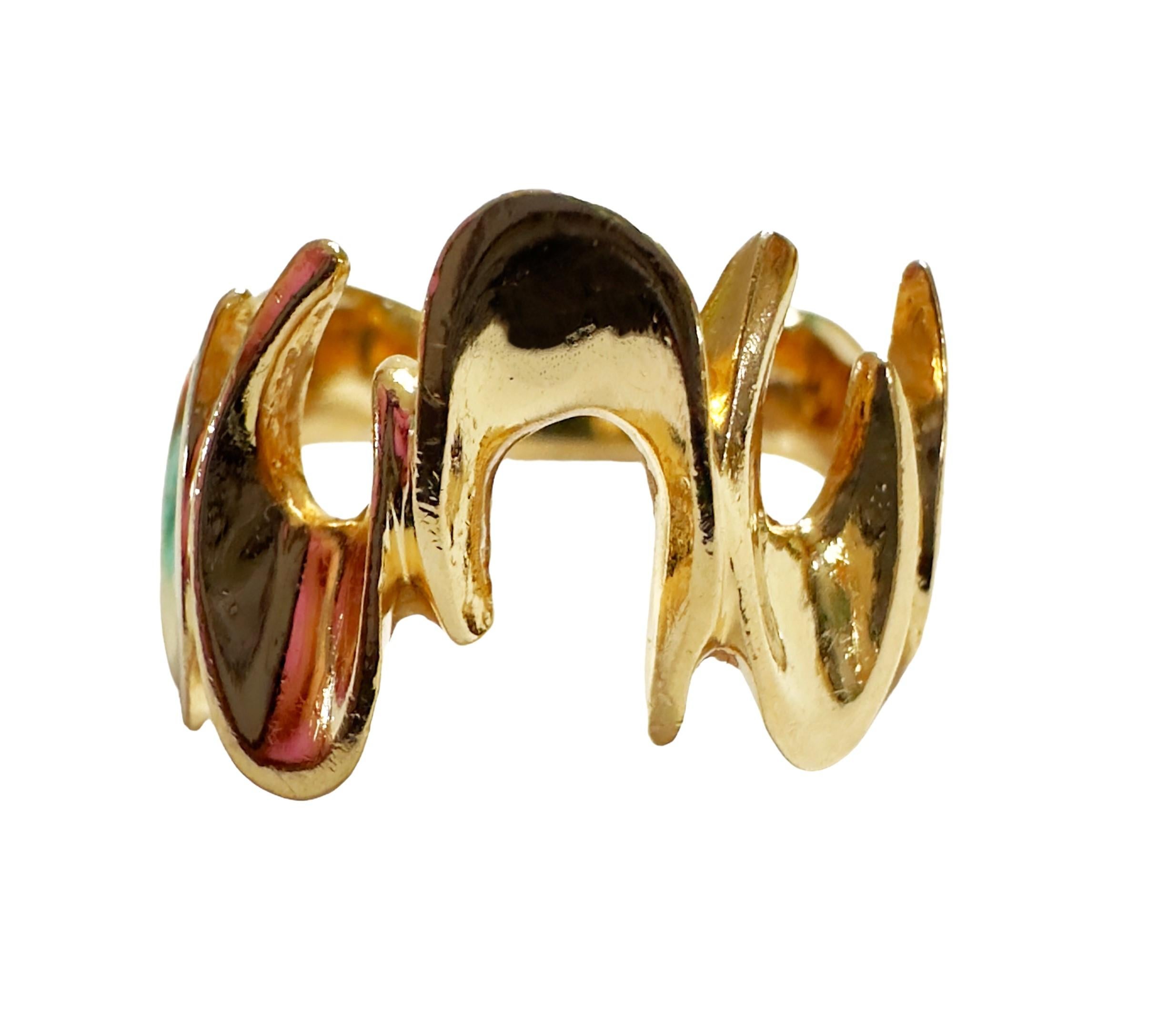 Designer Custom Made 14k Yellow Gold Modernist Brutalist Ring Size 6.75 5