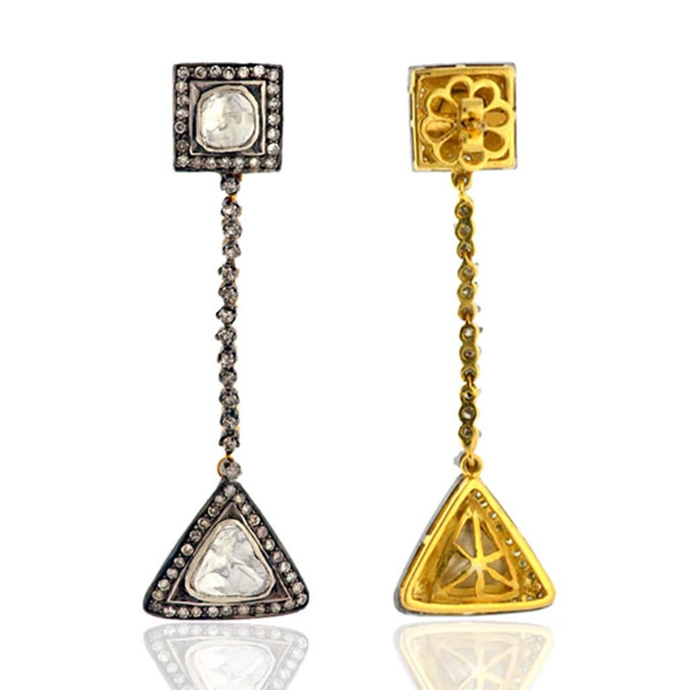 Victorian Rosecut Diamond Earring in 18k Gold and Silver For Sale
