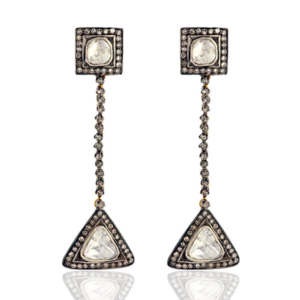 Rose Cut Rosecut Diamond Earring in 18k Gold and Silver For Sale