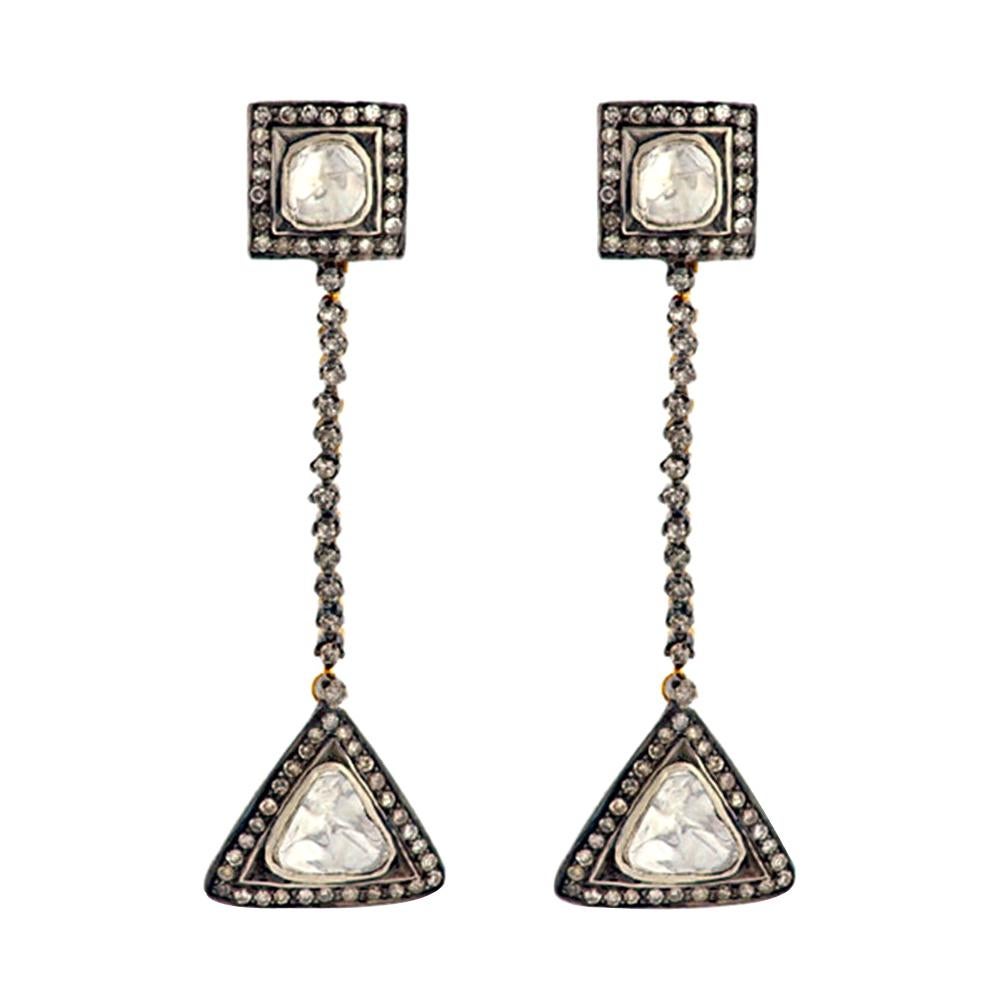 Rosecut Diamond Earring in 18k Gold and Silver For Sale