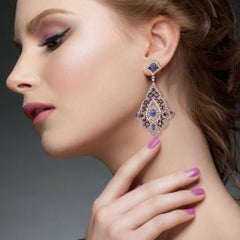 Designer Dangle Earring with Sapphire & Pave Diamonds Made in Gold & Silver