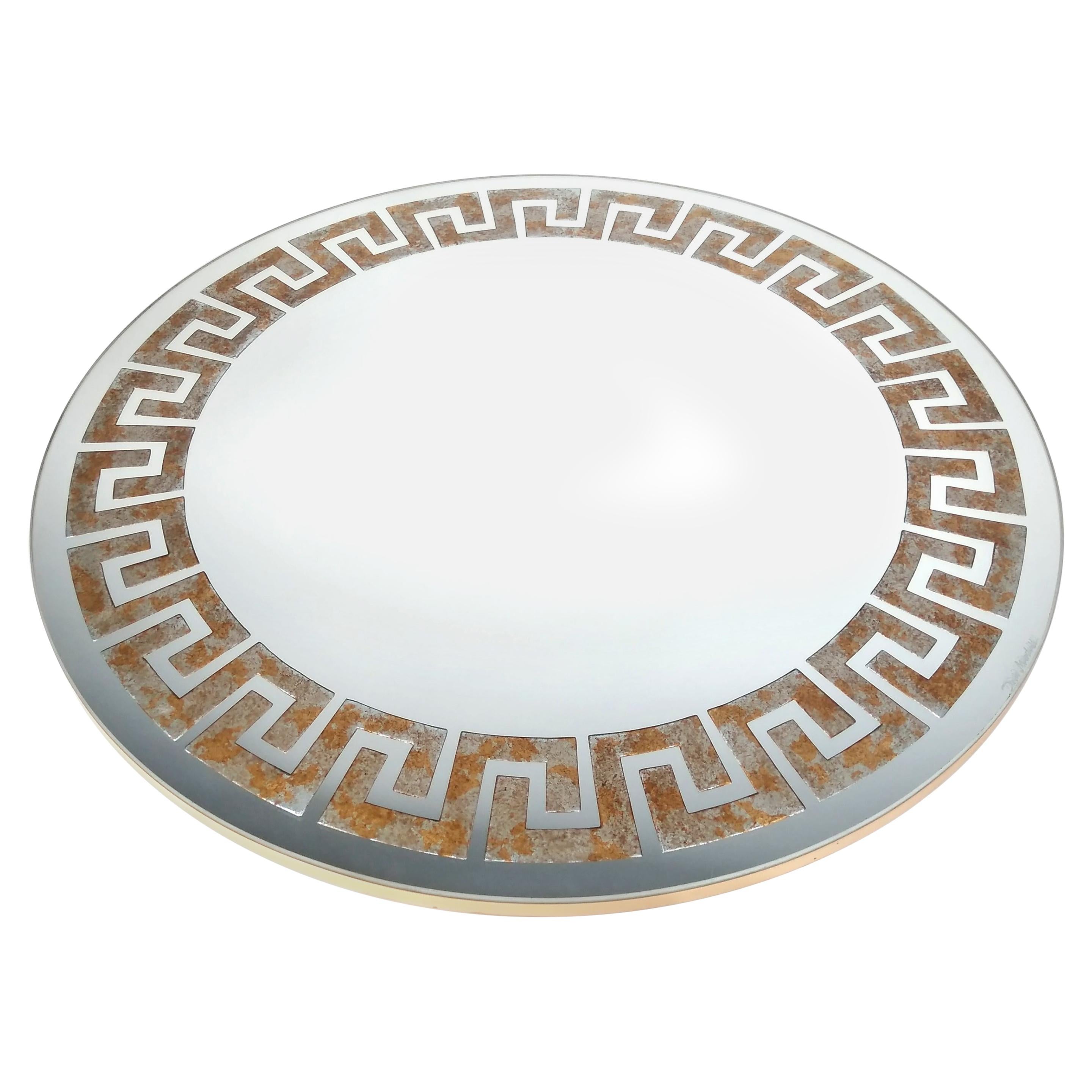 Designer David Marshall Mirror with Gilded Gold and Silver Greek Fret Design