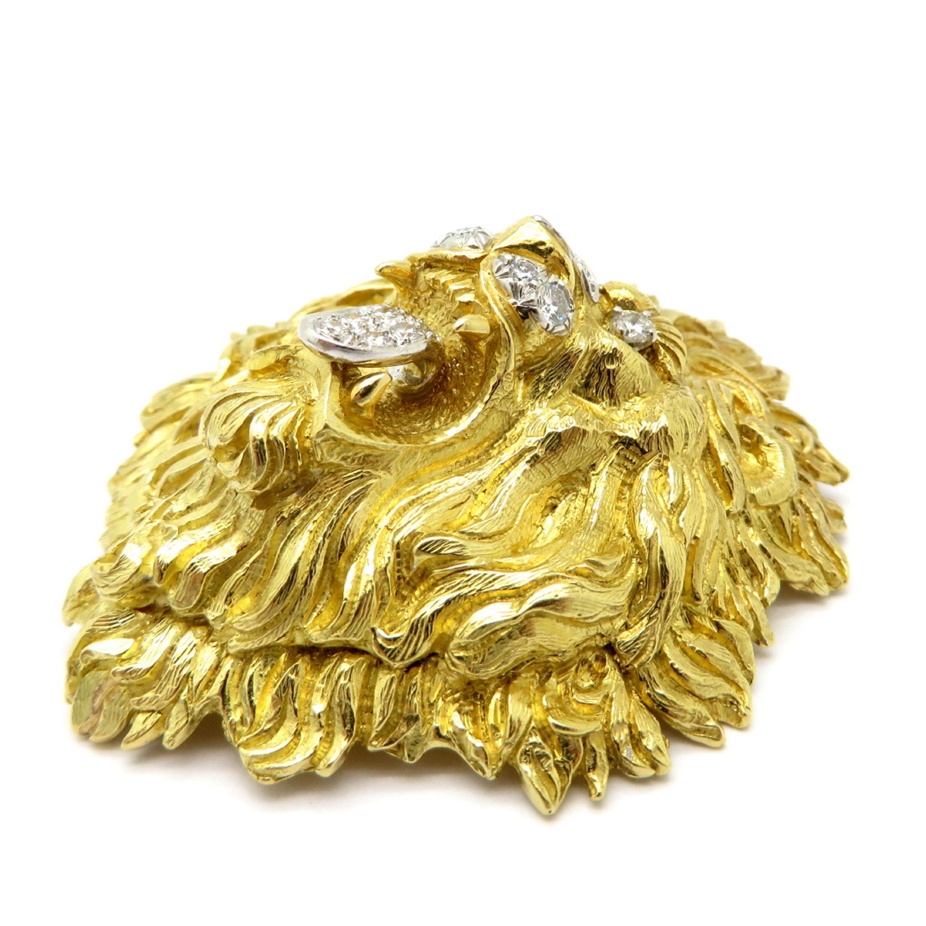 Women's Designer David Webb 18 Karat Gold and Platinum Diamond Lion Brooch or Pendant