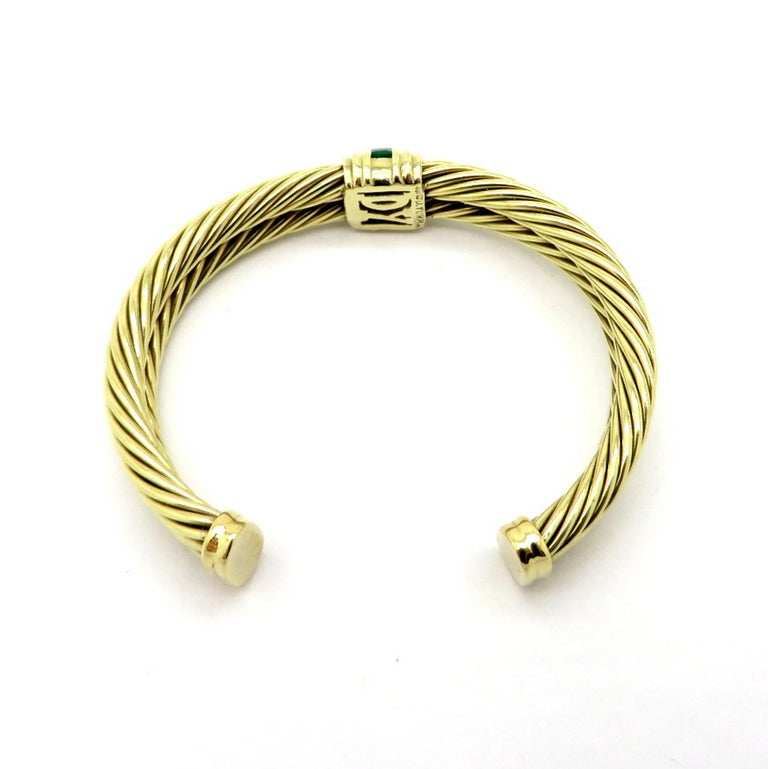 Designer David Yurman 14 Karat Gold Double Cable Cuff Emerald Bangle ...
