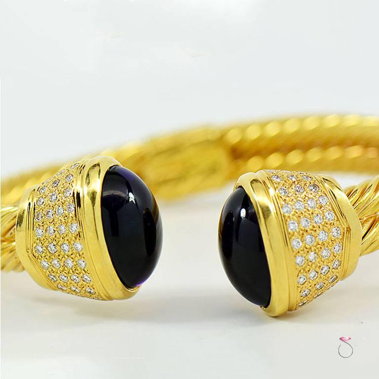 Designer-Armreif aus 18 Karat Gelbgold mit Diamanten und Amethysten (Ovalschliff) im Angebot