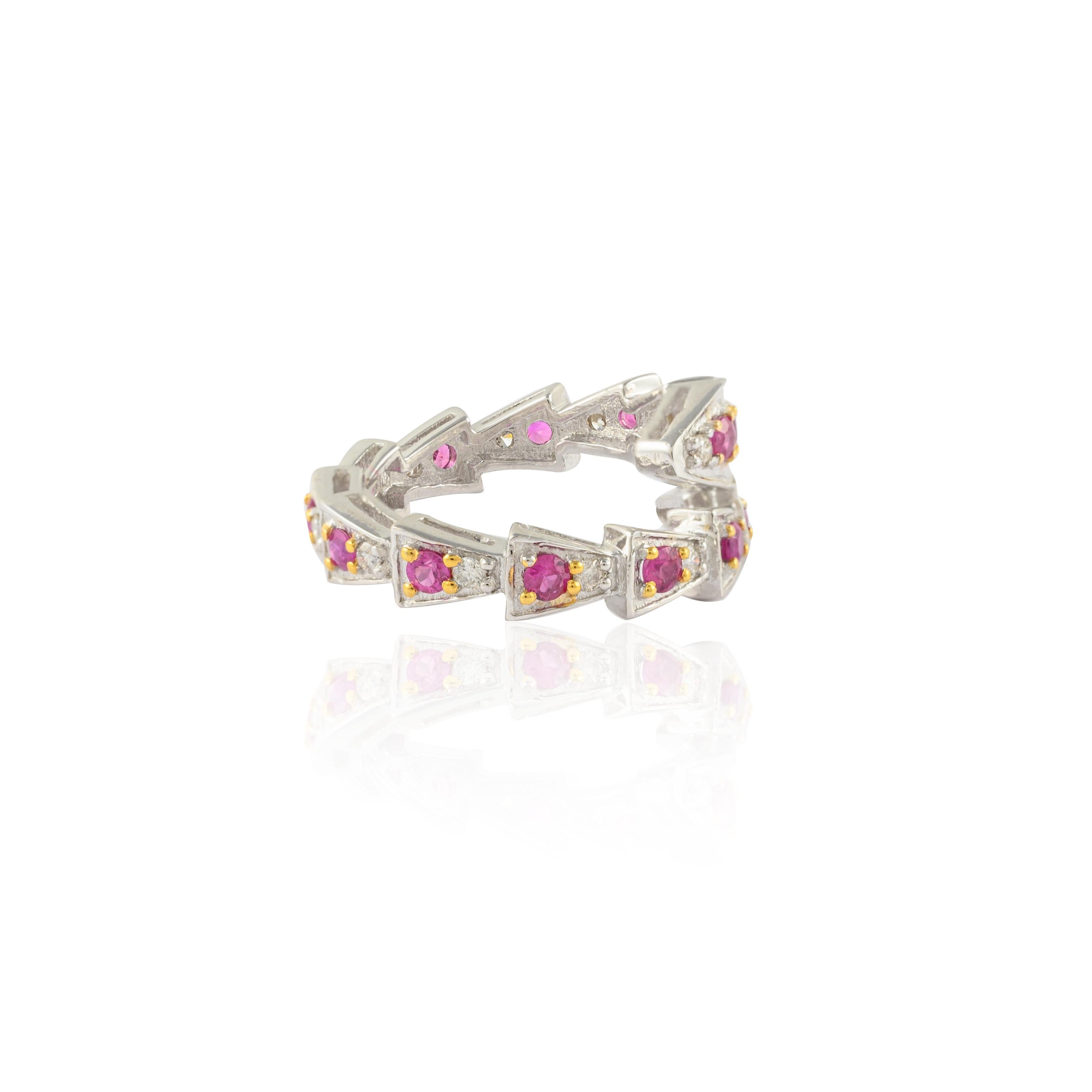 For Sale:  Diamond and Natural Ruby Snake Ring in 14K Solid White Gold 3