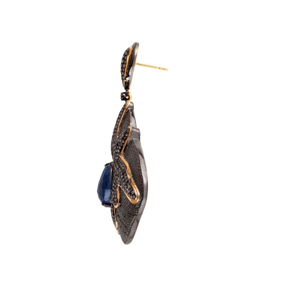 Modern Designer Diamond and Sapphire Dangle Drop Earring in Gold and Silver