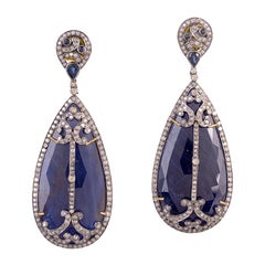 Designer Diamond and Slice Blue Sapphire Dangle Earring in Gold and Silver