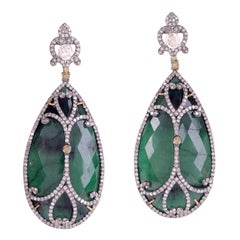 Designer Diamond and Slice Emerald Dangle Earring in Gold and Silver