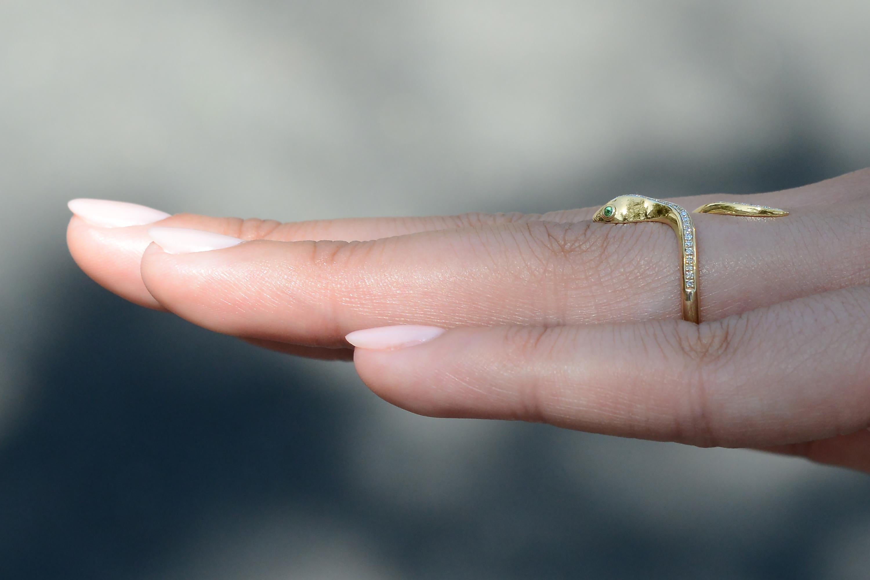 Contemporary Designer Diamond and Tsavorite Garnet Snake Ring For Sale