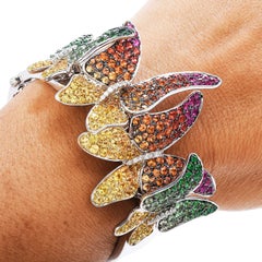 Designer Diamond Butterfly Multicolor Sapphire Tsavorite 18K Gold Bangle