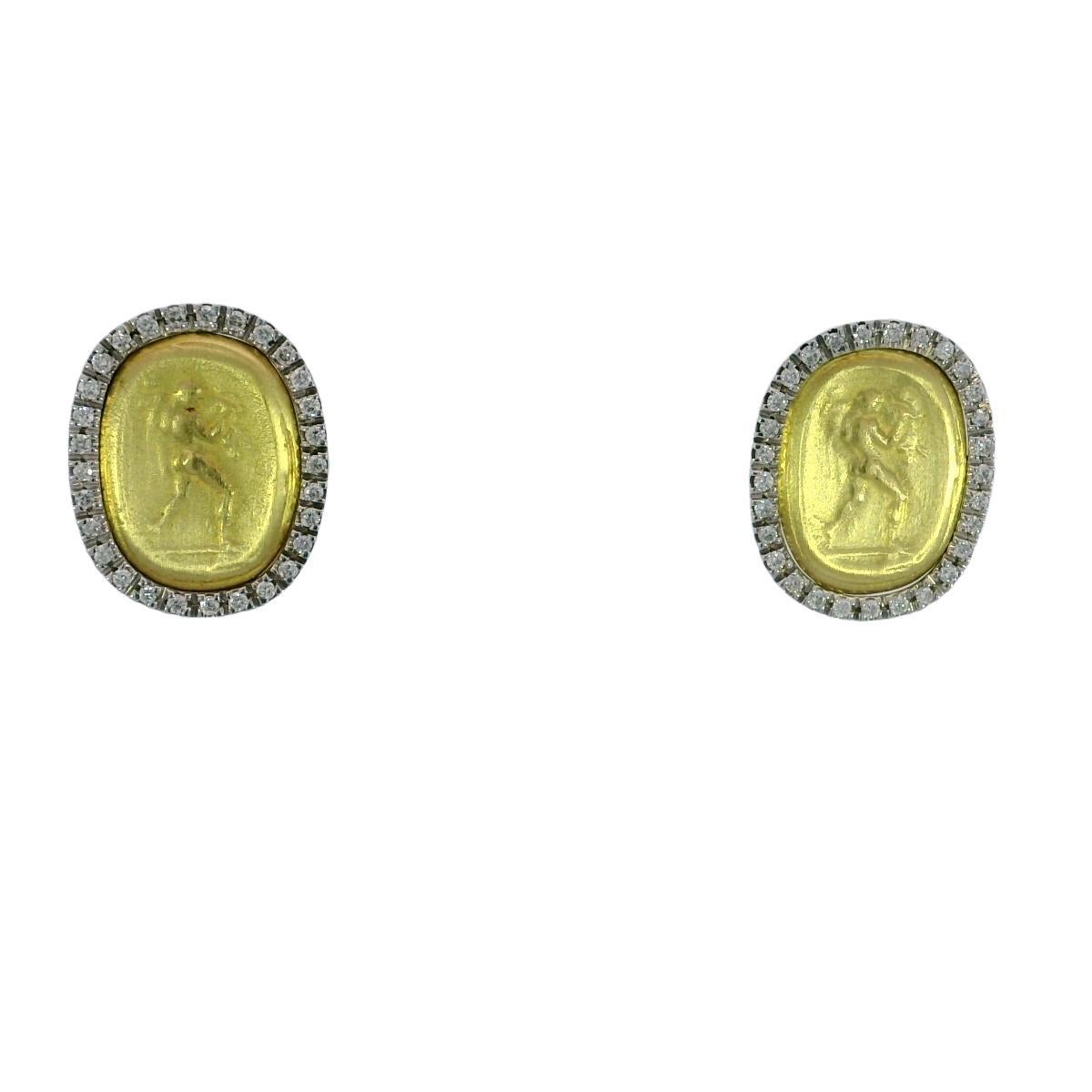 Clous d'oreilles pièce de créateur en or jaune 18 carats et diamants par MAZ en vente 4