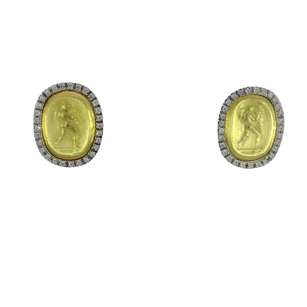 Clous d'oreilles pièce de créateur en or jaune 18 carats et diamants par MAZ en vente 5