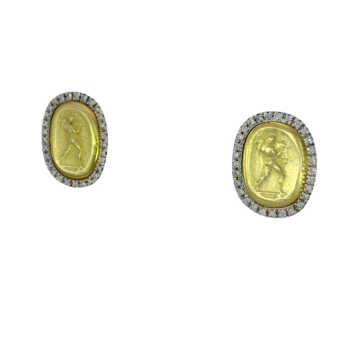 Clous d'oreilles pièce de créateur en or jaune 18 carats et diamants par MAZ en vente 2